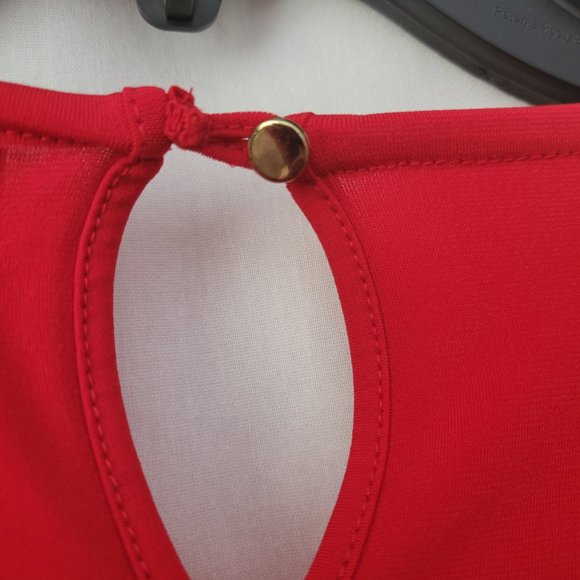 Liz Claiborne Career Red Blouse embellished long sleeves keyhole dressy XXL GUC - Picture 9 of 13